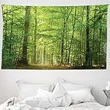 ABAKUHAUS Wald Wandteppich und Tagesdecke, Laub Wald Sommer aus Weiches Mikrofaser Stoff Waschbar ohne Verblassen Digitaldruck, 230 x 140 cm,Grün