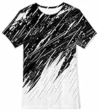AIDEAONE T-Shirt für Kinder Jungen T-Shirts Sommer Tops Schwarz und Weiß Drucken T-Shirt 9-12 Jahre (M)
