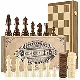 Peradix 2 in 1 Schach und Dame Spiel aus Walnußholz Holz - 39x39CM Klappbar Schachbrett Magnetisch Handgefertigt Schach mit groß Schachfiguren Spielzeug und Geschenk für Kinder