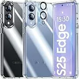 UniqueMe für Samsung Galaxy S25 Edge Hülle - Handyhülle für Samsung S25 Edge Case, 5 in 1 Set Rundumschutz Schutzhülle Cover,1 Handyhülle & 2 Schutzfolie & 2 Kameraschutz - Transparent