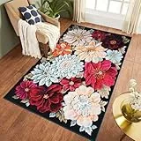 Sedefen Kurzflor Teppich 120x160 cm Bunt Blumen Muster Terrassen Teppich Dekorative Wohnzimmer Schlafzimmer Vintage Teppich Läufer Indische Boho,Anti-Rutsch Unterseite,Felloptik