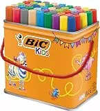 BIC Kids Ecolutions Filzstifte für Kinder, Visacolor XL, in 48 auswaschbaren Farben, Extra Breite Spitze, im Metalleimer