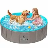 Sloosh Hundepool 120 x 30cm Hundepool fur Kleine Hunde, Planschbecken Hund Verschleißfest,Tragbar Hunde Pool für Haustiere & Kinder, Langlebige Badewanne für Garten-Grau
