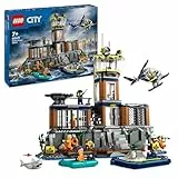 LEGO City Polizeistation auf der Gefängnisinsel, Polizei Spielzeug mit Hubschrauber, Boot und Hai, Set mit 7 Minifiguren und Hund, Geschenk zum Geburtstag für Jungen und Mädchen ab 7 Jahren 60419