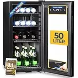 Sommertal Kühlschrank mit Glastür GK50– Leiser Getränkekühlschrank mit LED, Touchscreen & Schloss kleiner Flaschenkühlschrank schwarz 50L