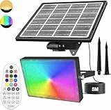 MEIKEE RGB Strahler 30W mit Fernbedienung RF 360° Solar Strahler Bunt IP66 Wasserdicht Solarlampen Farbewechsel 10 Farben 30 Dynamische Modi Timer Solarleuchte Farbig für Garten Party Weihnachten