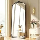 Koonmi Vintage Gewölbter Standspiegel Ganzkörperspiegel, 76x165 cm, Bruchsicher Stehspiegel in voller Länge mit schönen Retro-Gravur Prozess für Schlafzimmer Flur, Schwarz