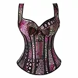 Grebrafan Damen Korsagen Blumendruck Vollbrust Corsage Retro Palast Taillen Korsett Top (EUR(28-30) XXS, Violett)