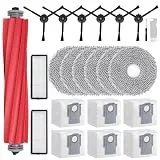 Rrochio Zubehör für roborock Qrevo S, Ersatzteile für Saugroboter roborock Qrevo Pro, Qrevo MaxV, Qrevo Plus mit 1 Hauptbürsten, 2 Filter, 6 Wischtücher, 6 Staubbeutel, 6 Seitenbürsten Zubehörsets