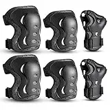 Kinder&Erwachsene Knieschoner Set, Schützerset 6 in 1 mit Knie-Ellbogen-Handgelenkschoner, Schützer Inliner Erwachsene, Schutzausrüstung Verstellbare Handgelenkschoner für Skateboard Radfahren (CC M)