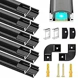 Molfanco LED Aluminium Profil 12 x 1m LED Aluminium Profil mit Schwarzen Abdeckung, Endkappen, und Montageklammer für LED-Streifen (U-profil-schwarz-12m) LED-Streifen Nicht Im Lieferumfang Enthalten