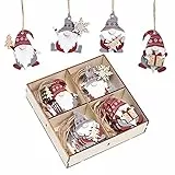 Valery Madelyn Holz Weihnachten Anhänger 24 Stück 6cm Baum Weihnachtsdeko Netter Weihnachtsmann Anhänger Weihnachtsbaumschmuck Traditionelles Thema Rot Weiß Weihnachtsdekoration