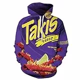 JJCat Herren Langarm 3D Digitaldruck Lässige Mode Takis Fuego Paar Pullover Hoodies Sweatshirts(L,Purple)