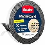 GAUDER Magnetband selbstklebend stark - Magnetstreifen selbstklebend stark - Magnetklebeband zuschneidbar mit optimaler Haftkraft - Klebemagnete mit hoher Magnetkraft - Magnet Klebeband (6 m x 20 mm)
