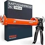Presch Kartuschenpresse 26:1 Übersetzung - Silikonspritze für Kartuschen bis 310ml (Hohe Viskosität, Montagekleber & Mörtel) - Kartuschenpistole 360° drehbar inkl. Einstechwerkzeug