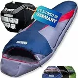 EXPLORER® GRÖNLAND Schlafsack -23°C -5°C [350GSM] 3-4 Jahreszeiten Winter Mumienschlafsack für Erwachsene[1900g] 230x82x55cm Zip Rechts Blau/Grau/Rot ideal für Outdoor, Camping, Trekking und Reisen