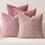 MIULEE Kissenbezug 40x40 4er Set Kordsamt Weiche Kissenhülle Dekorative Sofakissen Quadratische Dekokissen Zierkissenbezug Gestreifte Kissenbezüge für Wohnzimmer Dunkles Rosa