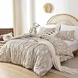 Tospass Bettwäsche 135x200 4 Teilig Blumen Blätter Pflanzen Muster Khaki Beige Bettwäsche Set Floral Bettbezug Mikrofaser Wende Bettwäsche 2 Deckenbezug mit Reißverschluss 2 Kissenbezug 80x80 cm