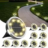 FLOWood 10 Stück Solar Bodenleuchten Aussen, Warmweiß Solarleuchten für Garten Außen mit 8 LEDs, Wasserdicht Led Solar Gartenleuchten, Solarlampen für Außen Garten Rasen Gehweg Patio Warmweiss