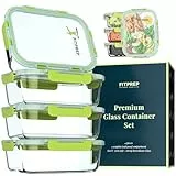 FITPREP Glasbehälter mit Deckel 8 teiliges Set [4 Vorratsdosen + 4 Abdeckungen] Premium Vorratsdosen mit Deckel luftdicht für Meal Prep, 880ml, Meal prep boxen, Lunchbox, nachhaltig & vielseitig.