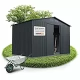 Juskys Metall Geräteschuppen XL – Dunkelgrau, wetterfest mit Fundamentrahmen, Schiebetür & abschließbar - für Garten & Aufbewahrung