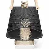 Conlun Katzenstreu Matte Katzenklo Matte 58x42 cm, Wabenförmiges Doppellagiges Design, Urin- und Wasserdichtes Material, Katzenklo Unterleger Schwarz