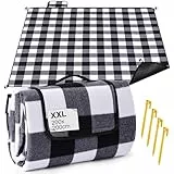 Gucass Picknickdecke Wasserdicht 200 x 200 cm Picknick Decke mit Tragegriff Faltbar Strandmatte Sandfrei Outdoor Picnic Blanket Waschbar, BBQ, Picknick, Wandern, Reisen Campingdecke (Gitter)