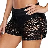 Ulicox Damen Badehose Badeshorts Strand Kurze Shorts Wassersport Boardshorts Schnell Trocknend Sommer Hollow Spitze Schwimmhose Schwimmshorts Frauen Bikini Unterteil, Schwarz XXL