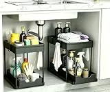 DEKAVA Küchen Organizer, 2 Unter Waschbecken Regal, Schrank Küchenorganizer mit 4 Haken, Schrankkorb für Küche, Bad, Putzmittel, Waschmittel （Schwarz）