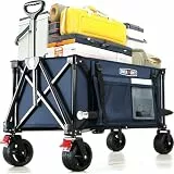 Overmont Faltbar Bollerwagen Klappbar Handwagen - Alle Gelände Breite Räder - 150L mit Seitentaschen Getränkehalter Verstellbarem Griff - bis 150 kg Tragkraft - für Camping Sport Einkaufen Grün