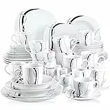 VEWEET FIONA 50-tlg Geschirrset 6 Pers, Porzellan Geschirr Set bestehend aus Speiseteller, Dessertteller, Suppenteller, Müslischalen, Kaffeebecher, Kaffeetassen Set, Eierbecher, Milch- und Zuckerset