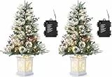 2Pack Künstlicher Weihnachtsbaum 3ft 90cm Weihnachten Baum mit 70LED warmweißer Lichterkette LED Beleuchteter Tannenbaum 8 einstellbare Modi Christbaum PVC Nadeln, Kunstbaum Weihnachten Klappsystem