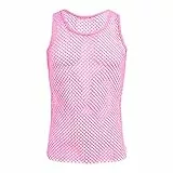 Herren Netz Hemd Transparent Oberteile Tank Top Muskelshirt Sommer ?rmellose Muskel Top Casual T-Shirt Durchsichtig Workout Achselshirt Weste Atmungsaktiv Unterhemd Unterw?sche Gogo Clubwear Rosa XL