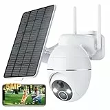 YESKAMOU 3K 5MP Überwachungskamera Akku drahtlose WiFi Außenkamera, 360° PTZ-Überwachungskamera mit Solarpanel, 2.4GHZ&Bluetooth, Farb-Nachtsicht, PIR-Alarm, Bewegungserkennung