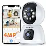 YESYAMO Überwachungskamera Innen mit 4MP Doppelobjektiv, 360° PTZ Kamera Indoor, Duale Ansicht, 5Ghz WLAN, Farbe Nachtsicht, Automatische Verfolgung, Babyphone Mit Kamera, 2-Wege-Audio, Cloud-Speicher
