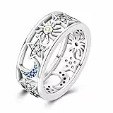 QIKAOLA 925 Sterling Silber Frauen Ring - Mond Stern Evil Eye Bunte Vintage Cubic Zirconia Stapelbar Erklärung für Frauen Mädchen