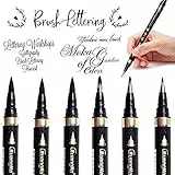 Hoiny Kalligraphie-Stift, 6 Stück Kalligraphie-Kugelschreiber, Schwarzer Faserschreiber, für Beschriftung, Anfänger, Tagebuch, Unterschrift und Schreiben, 4 Größen