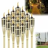 CEEDIR 12 Stück Gartenfackeln für Draußen 90cm Bambusfackeln Gartenfackel Fackeln Ölfackeln für draußen Outdoor Ölfackeln mit Lampenwicks
