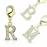 Bungsa P - Buchstaben Charm Gold 14 Karat Anhänger für Kette Armband Ohrringe Kristall Damen Herren (Kettenanhänger Pendant Beads A B C D E F G H I J K L M N O P Q R S T U V W X Y Z Brass Schmuck)
