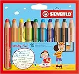 STABILO - Buntstift, Wasserfarbe & Wachsmalkreide - woody 3 in 1-10er Pack