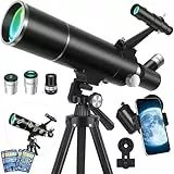HUGERSTAR Teleskop, Teleskop Astronomie Profi für Erwachsene, 80/500mm Astronomisches Refraktor Teleskope für Kinder Anfänger mit Stativ, Handyadapter – Ideal für Mond, Sterne & Landschaftsbeobachtung
