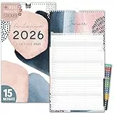 Familienkalender 2026 5 Spalten PASTELL Familienplaner 2026 mit STICKER Urlaub Recycling Ferien Wandplaner 2026 Wandkalender 23 x 43cm inkl. Okt-Dez 2025, Pflanzkalender, Kunst Design Boho