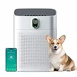 MERONTE Smart Luftreiniger für große Räume, Allergikerfreundlicher Luftreiniger mit HEPA Filter gegen Staub, Pollen, CADR 300 m³/h, Luftqualitäts-Feedback und Automodus, 24 dB Ultra-Leise, Timer, Weiß