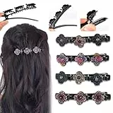 Doppelschicht Haarspange,4 Pcs Geflochtene Haarspangen 2024 Haarspangen Damen mit Funkelnden Kristallsteinen Elegante Haarstyling Clips Kolibri Haarspange Strass-Haarspange haarklammern