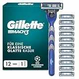 Gillette Mach3 Standard Rasierer Herren, UEFA Champions League Special Edition — Inkl 1 Nassrasierer, Reiseschutzkappe, 12 Ersatzklingen mit Gleitstreifen und Klingenbeschichtung — Blau/Grau