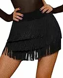SEAUR Latein Rock Damen Fransen Tanzrock mit Shorts Tango Rumba Cha Cha Samba Training Tanzkleidung Rocklänge 38-39cm - EU M (Asie L)