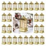 Staymoment Mini LED Laterne outdoor: 24er Set 9 cm super klein Gold Laterne Deko mit LED Kerze als Hochzeit Party Ramadan Balkon Deko hängend Gartendeko