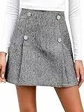 CUPSHE Falten Mini Rock, Modische Lässige Herbst-Winter Knopf Rock, Grau, M