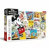 Trefl - Disney Mickey Mouse, In Mickey's World - Puzzle 1000 Elemente - Puzzle mit Disney Märchenfiguren, Retro Collage, Mickey Mouse, Klassisches Puzzle für Erwachsene und Kinder ab 12 Jahren