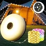 Yizhet 10m Camping Lichterkette, Aufrollbar und Wasserdicht, USB Aufladung, Langlebige LED für Camping, Wandern und Hofdeko(Schwarz)